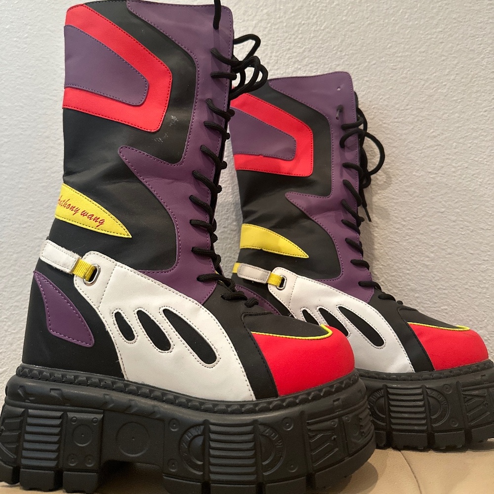 Anthony Wang Guava 01 Black Mid-Calf Women's Hidden Wedge Sneakers  5.25 inch we